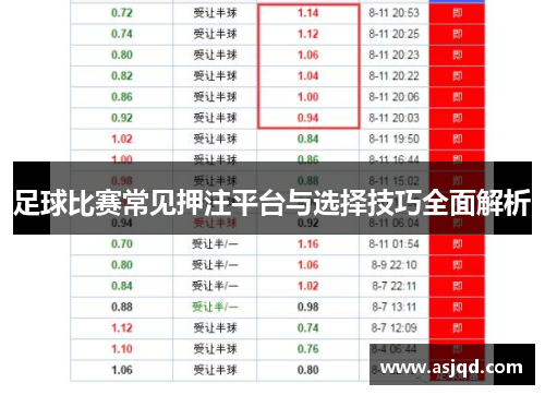 足球比赛常见押注平台与选择技巧全面解析